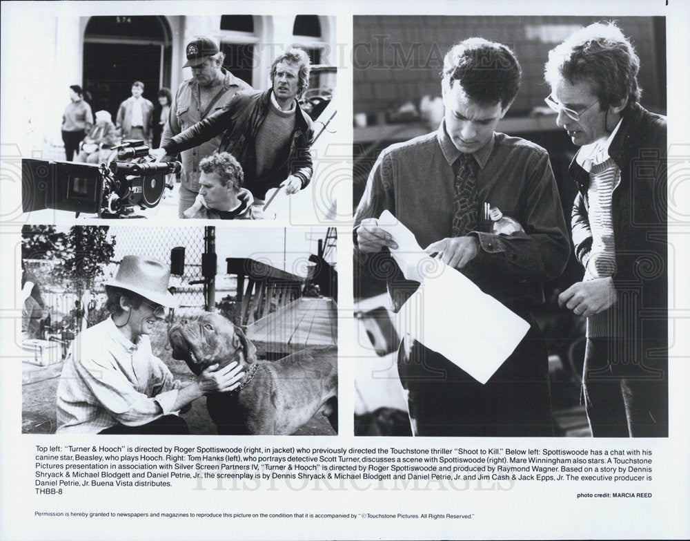 1989 Press Photo Director Roger Spottiswoode with cast of &quot;Turner &amp; Hooch&quot; - Historic Images