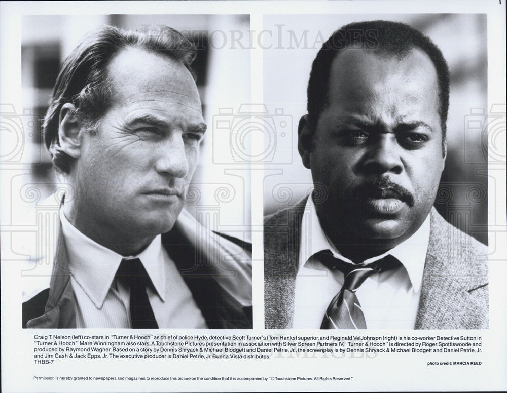 1989 Press Photo Craig Nelson &amp; Reginald VelJohnson, co-stars in Turner &amp; Hooch - Historic Images