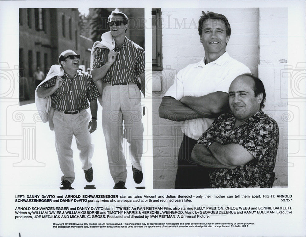 1989 Press Photo Arnold Schwarznegger,Danny DeVito, in &quot;Twins&quot; - Historic Images