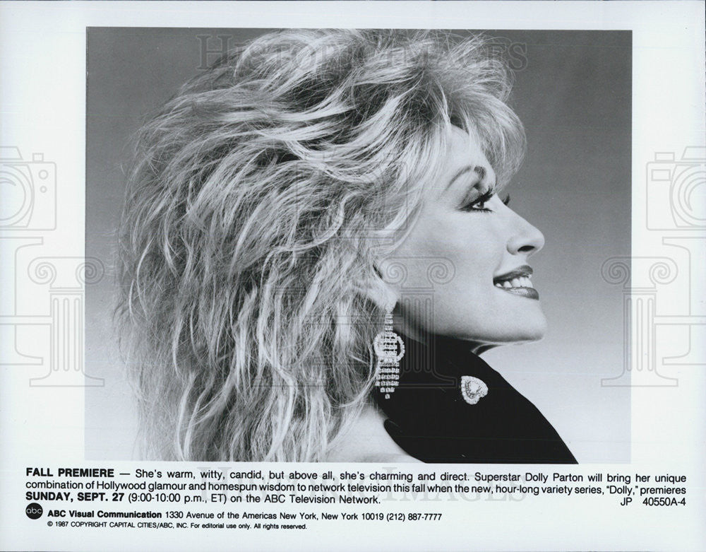 1987 Press Photo Singer Dolly Parton - Historic Images