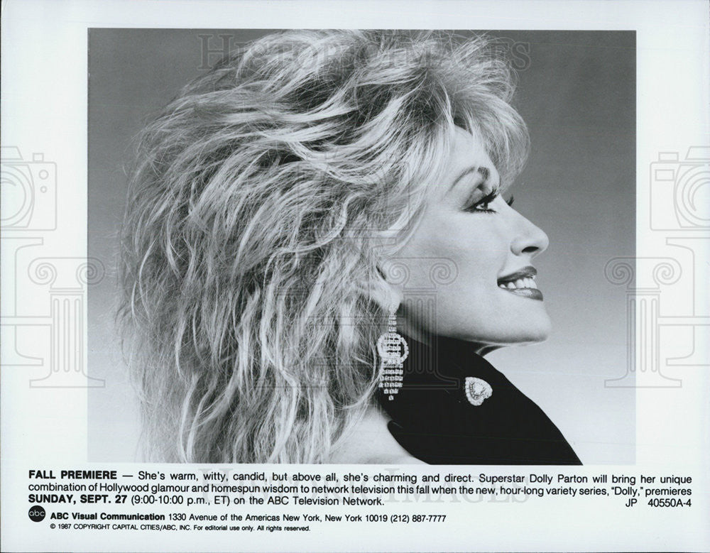 1987 Press Photo Superstar Dolly Parton in &quot;Dolly&quot; on ABC - Historic Images