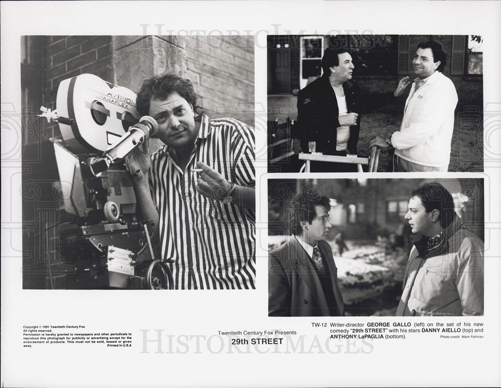 1991 Press Photo George Gallo, Danny Aiello, Anthony LaPaglia, 29th Street - Historic Images