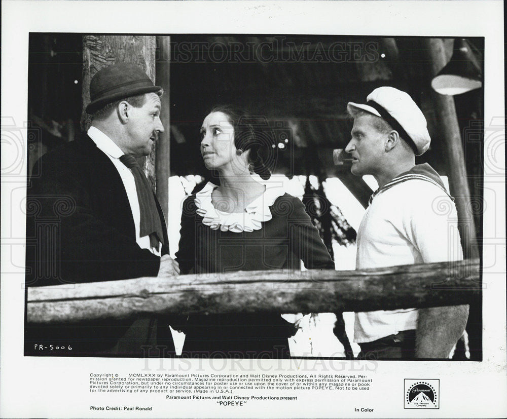 1980 Press Photo Robin Williams,Shelly Duvall,PaulDooley in &quot;Popeye&quot; - Historic Images