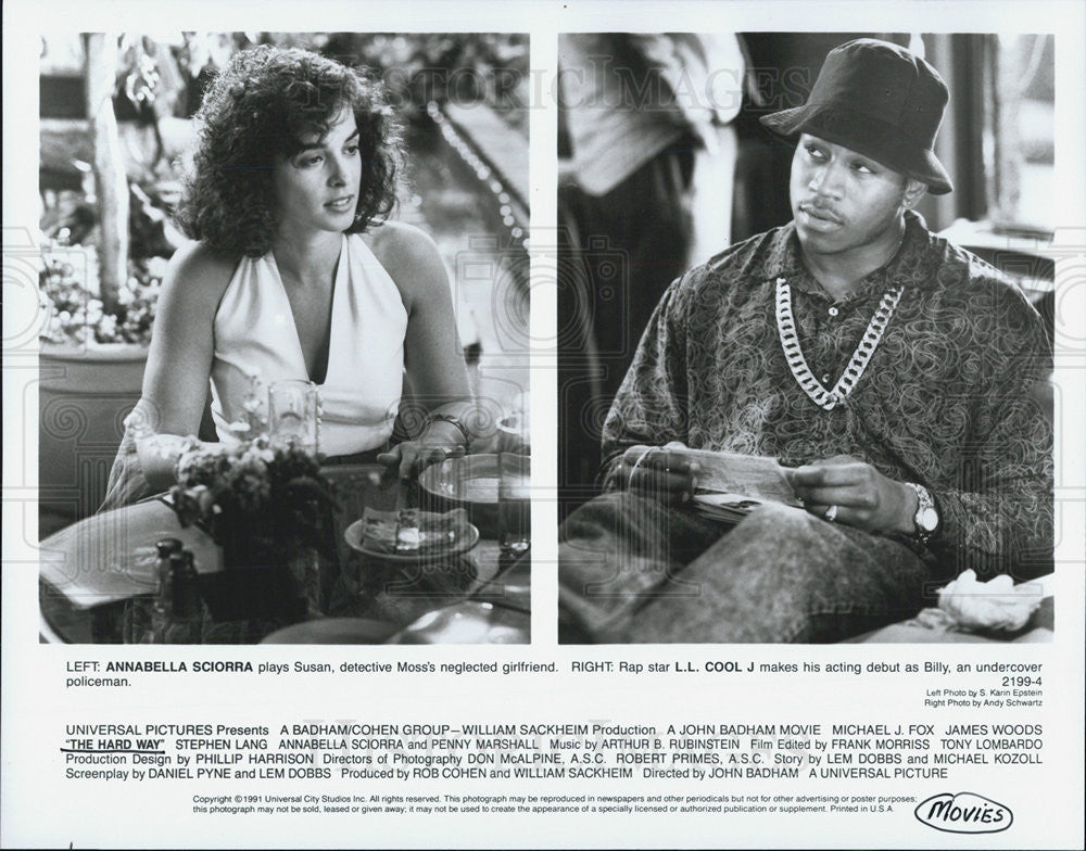 1991 Press Photo Annabella Sciorra, L.L. Cool in &quot;The Hard Way&quot; - Historic Images