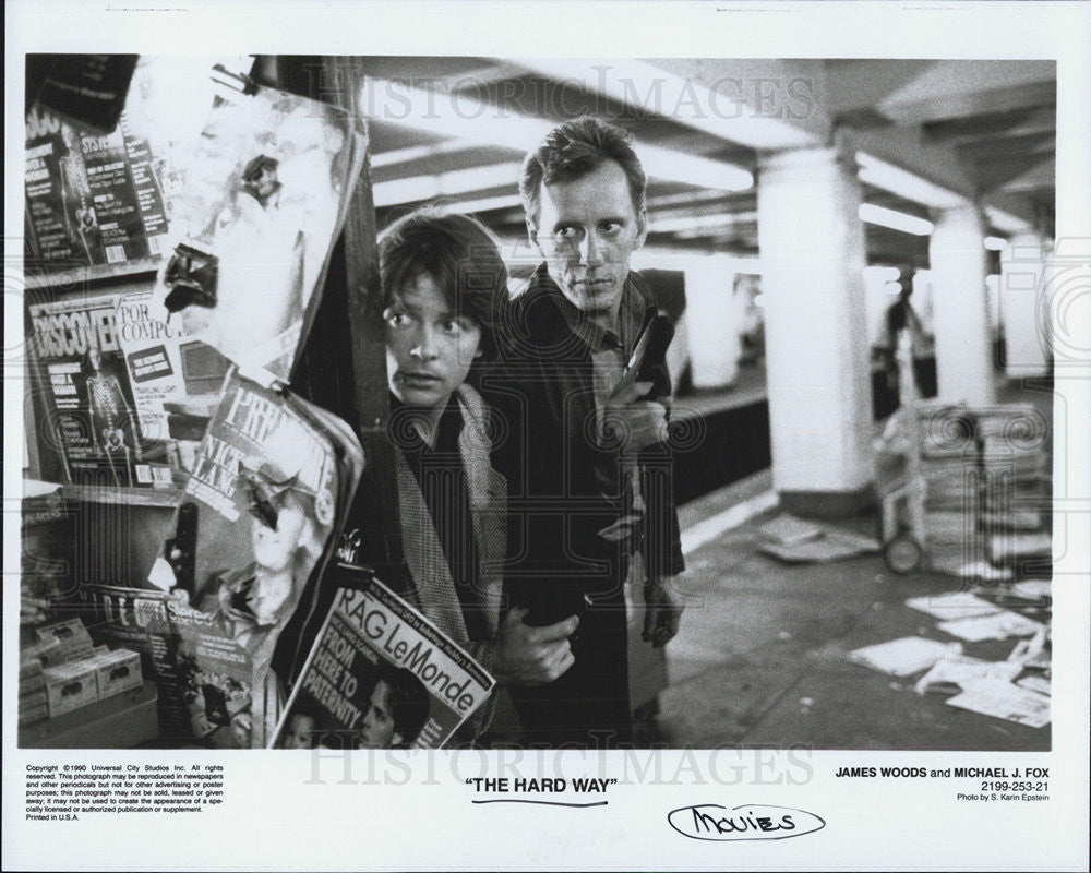 1990 Press Photo James Woods and Michael J. Fox - Historic Images