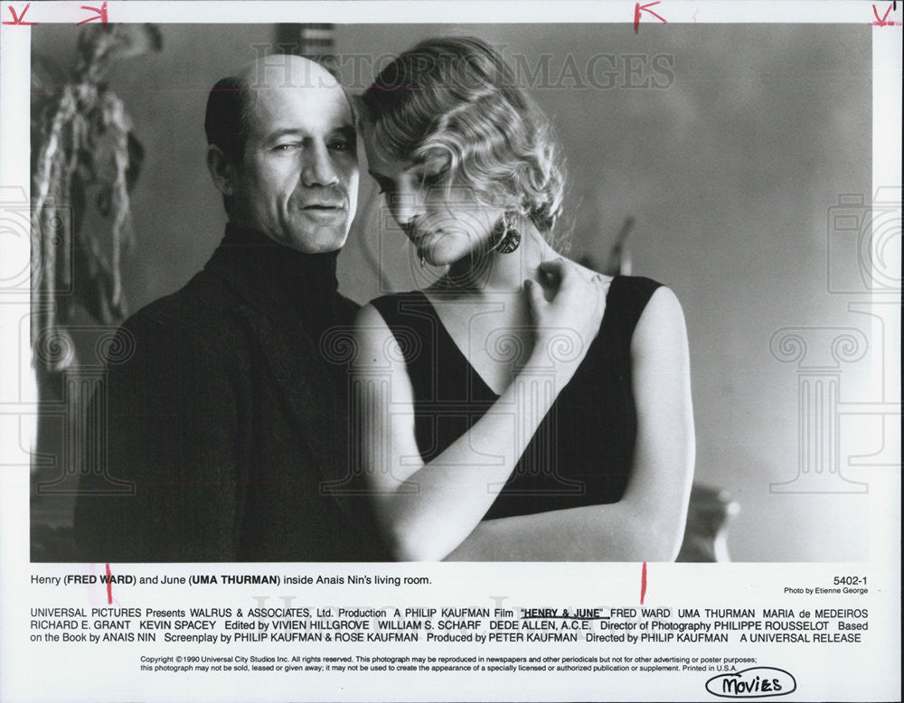 1990 Press Photo Actor Fred Ward and Actress Uma Thurman - Historic Images