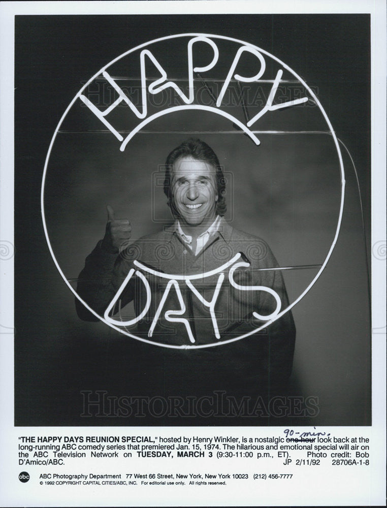 1992 Press Photo Henry Winkler hosts &quot;The Happy Days Reunion Special&quot; - Historic Images