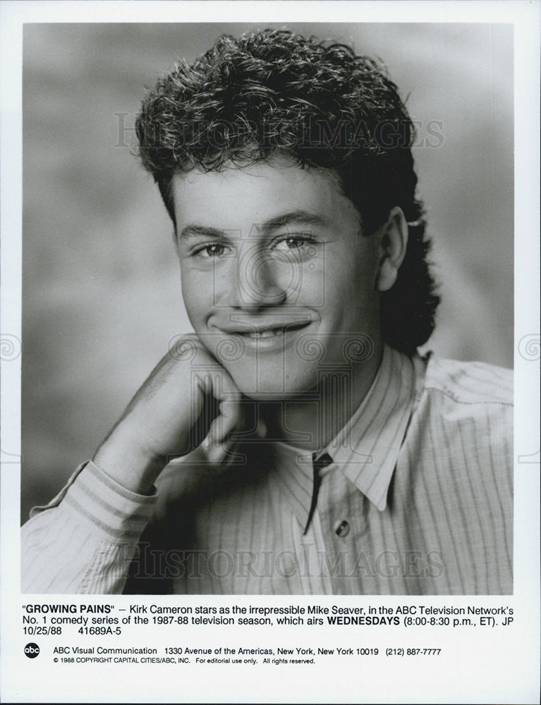 1988 Press Photo Kirk Cameron stars as Mike Seaver in &quot;Growing Pains.&quot; - Historic Images