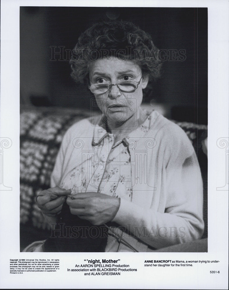 1986 Press Photo Anne Bancroft Actress Night Mother Drama Film Movie - Historic Images