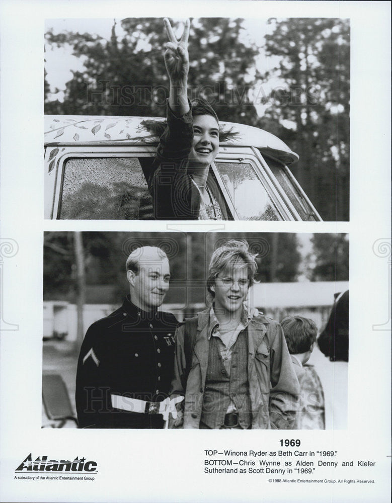 1988 Press Photo Winona Ryder, Chris Wynne and Keifer Sutherland star in &quot;1969.&quot; - Historic Images