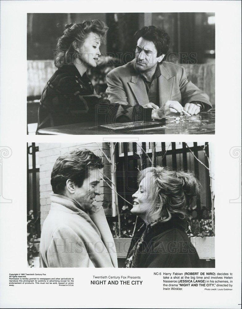 1992 Press Photo Robert De Niro and Jessica Lange star in &quot;Night and the City.&quot; - Historic Images