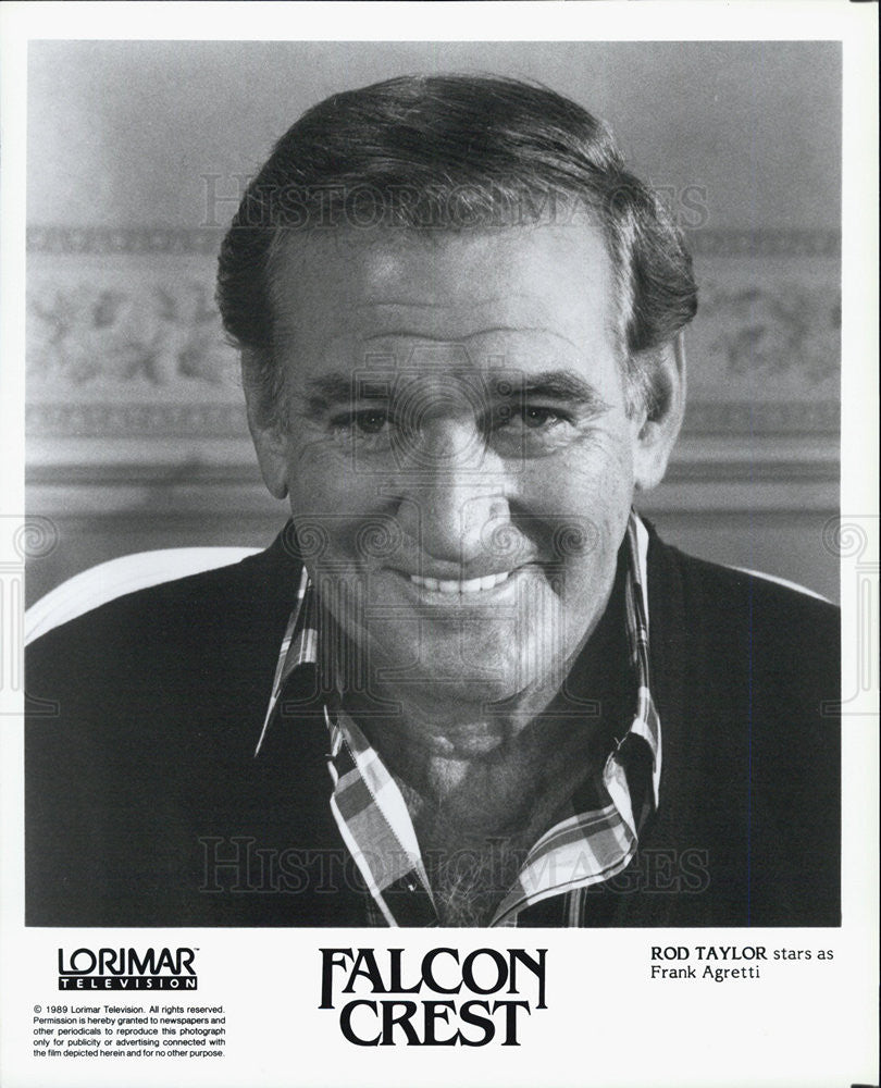 1989 Press Photo Actor Rod Taylor Falcon Crest Frank Agretti Lorimar Television - Historic Images