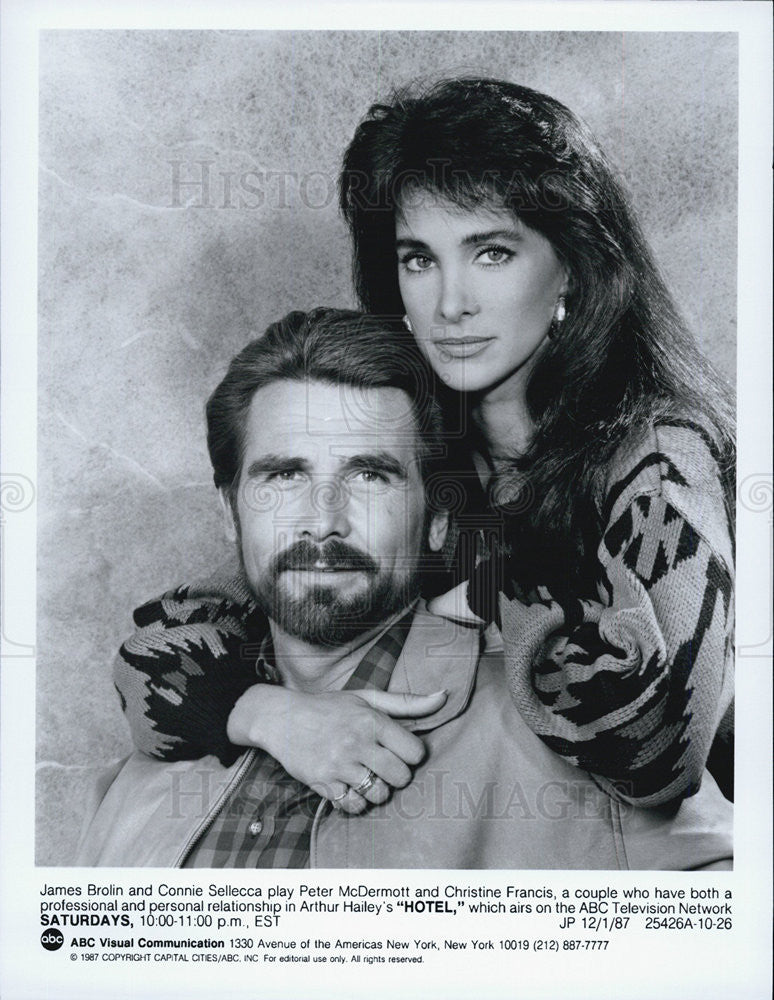 1987 Press Photo James Brolin Connie Sellecca Arthur Hailey Hotel ABC Peter - Historic Images