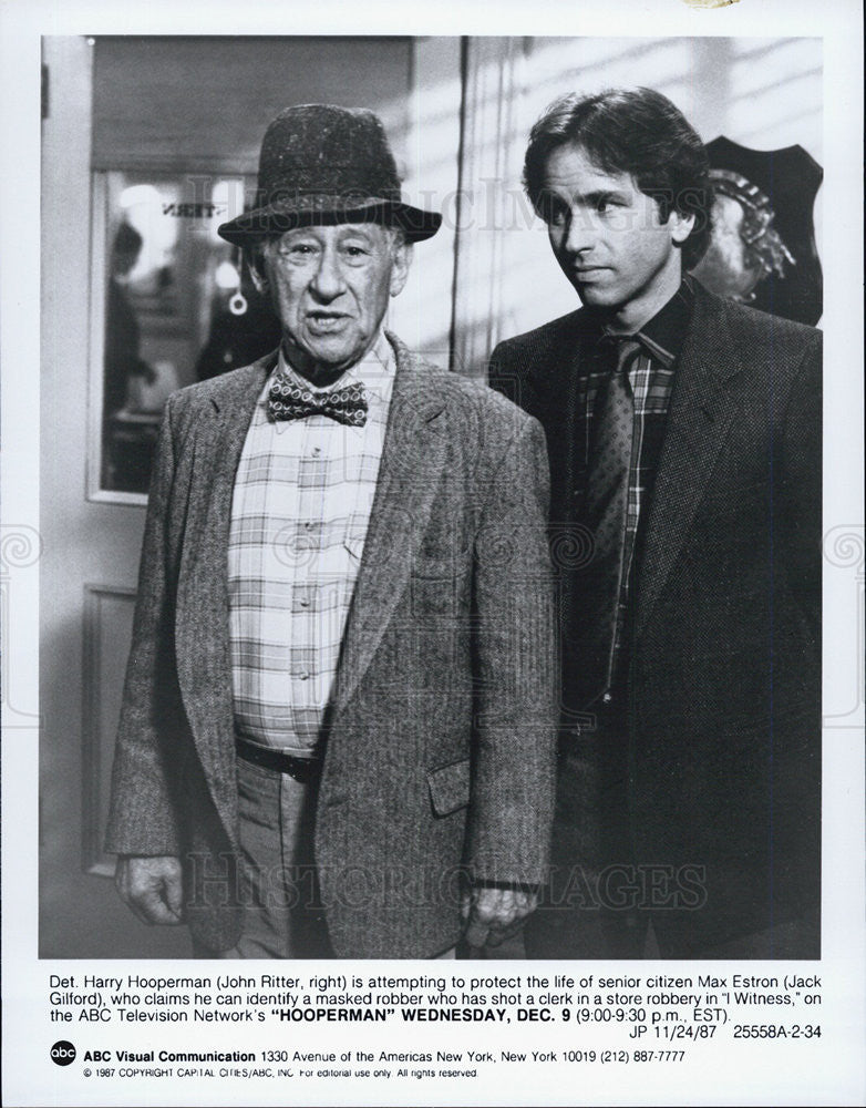 1987 Press Photo John Ritter Jack Gilford Hooperman ABC Detective Harry Max - Historic Images