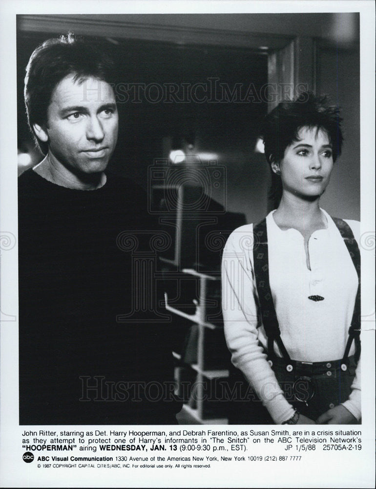 1988 Press Photo John Ritter Debrah Farentino Hooperman ABC Drama Detective - Historic Images