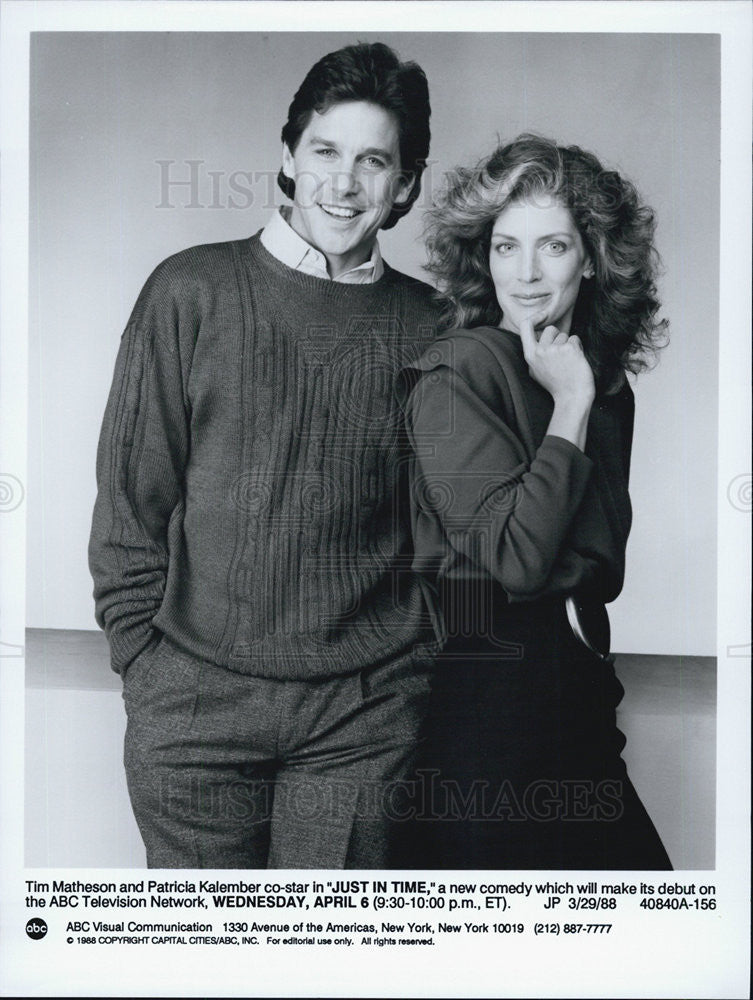 1988 Press Photo Tim Matheson Patricia Kalember New Comedy &quot;Just In Time&quot; ABC TV - Historic Images