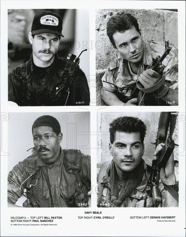 1990 Press Photo Navy Seals Cast: Bill Paxton, Paul Sanchez, and Cyril O&#39;Reilly - Historic Images