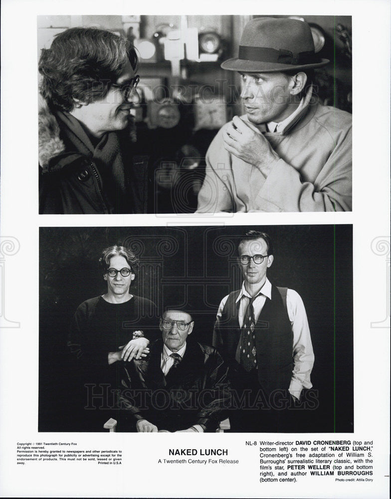1991 Press Photo David Cronenberg, Peter Weller, author William Burroughs - Historic Images