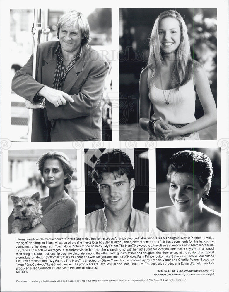 1994 Press Photo Gerard Depardieu, Katherine Heigi, Dalton James, Lauren Hutton - Historic Images