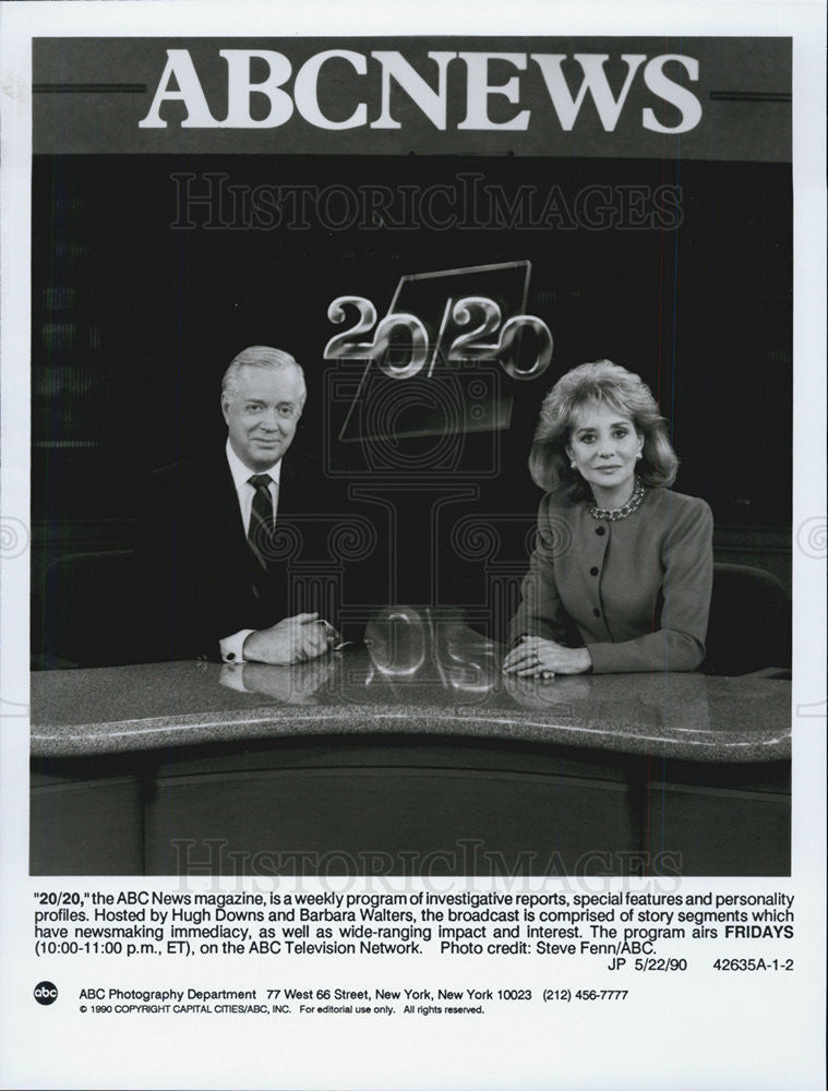 1990 Press Photo &quot;/20&quot; Hugh Downs &amp; Barbara Walters - Historic Images