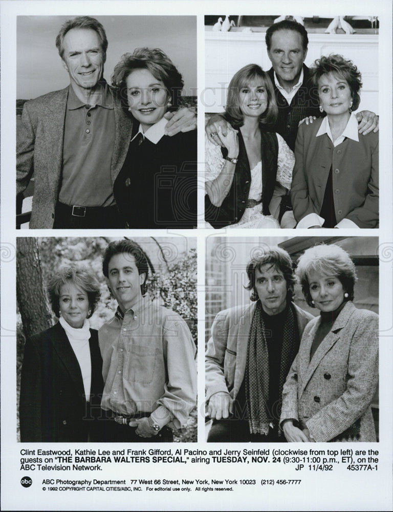 1992 Press Photo Host Barbara Walters,Clint Eastwood,kathie Lee&amp; Frank Gifford - Historic Images