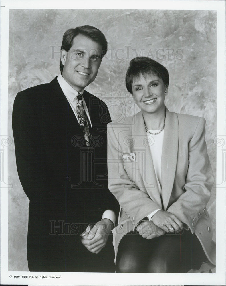 1991 Press Photo Andrea Joyce &amp; Jim Nantz co-host 1992 Olympic Winter Games - Historic Images