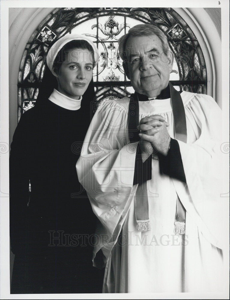 1989 Press Photo Tom Bosley And Tracy Nelson NBC Show Father Dowling Mysteries - Historic Images