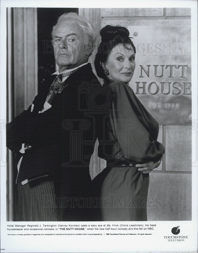 1989 Press Photo Cloris Leachman &amp; Harvey Korman in &quot;The Nutt House&quot; on NBC.