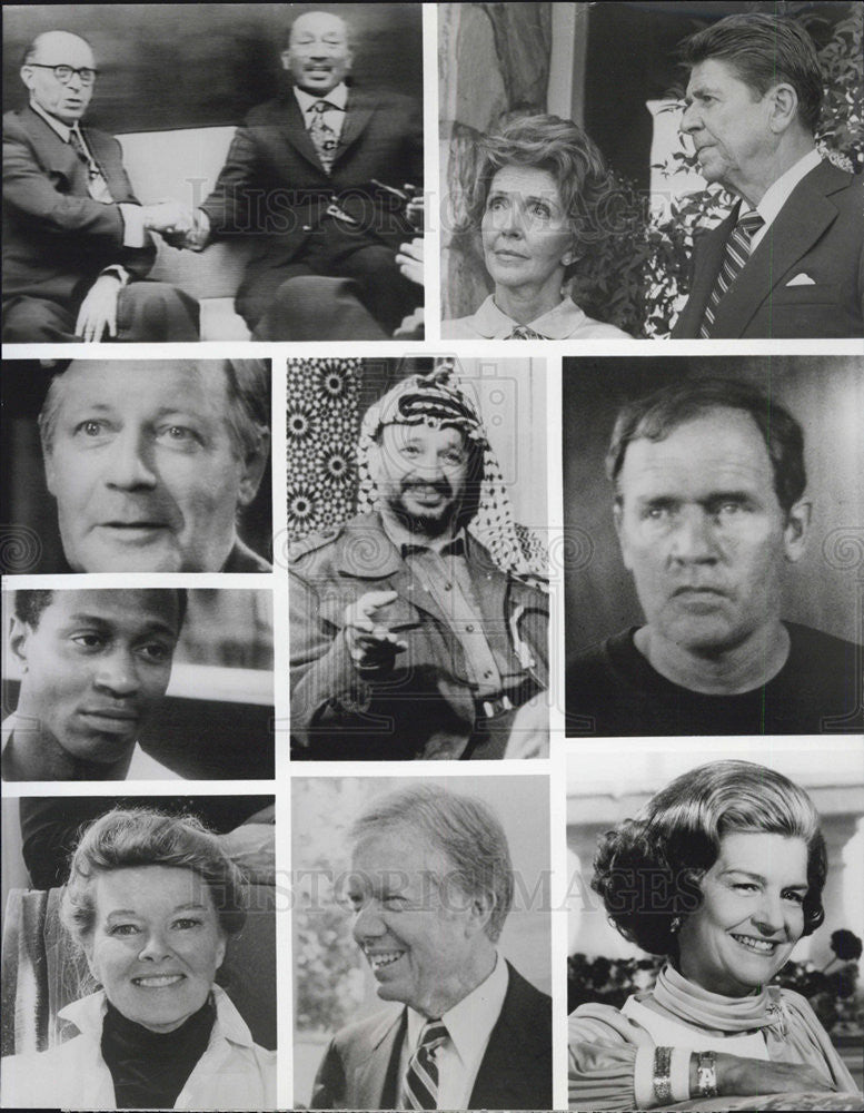 1987 Press Photo &quot;60 MInutes&quot; Menachim Begin,Anwar Sadat,Ronald&amp; Nancy Reagan - Historic Images