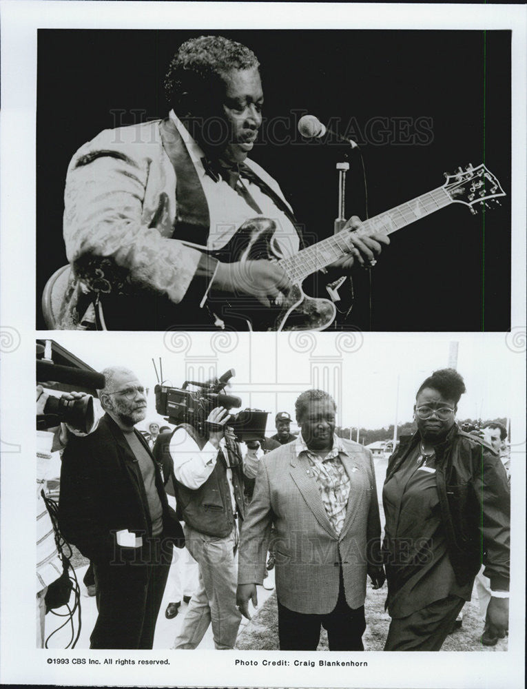 1993 Press Photo B. B. King, Ed Bradley and Patty King, CBS documentary. - Historic Images