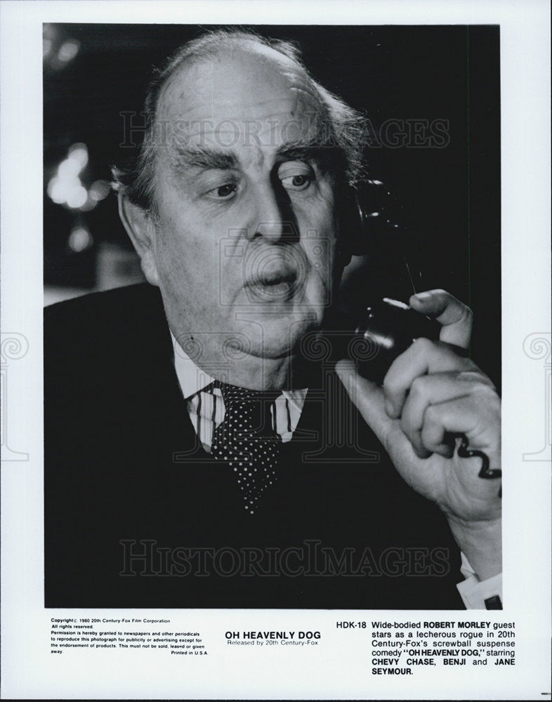 1980 Press Photo Robert Morley in &quot;Oh Heavenly Dog&quot; - Historic Images