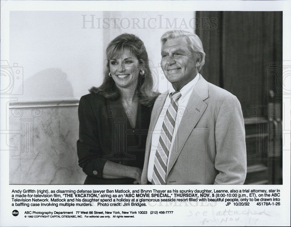 1992 Press Photo Andy Griffith in &quot;The Vacation&quot; - Historic Images