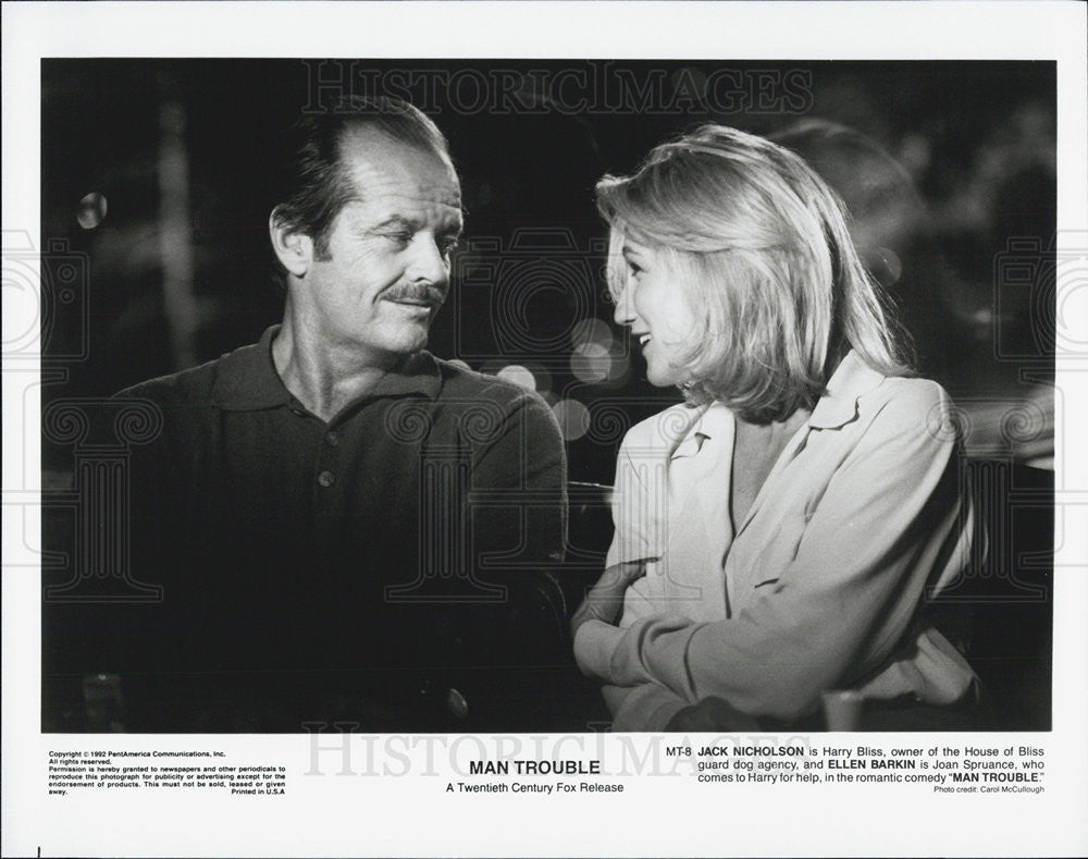 1992 Press Photo Jack Nicholson, Ellen Barkin in &quot;Man Trouble&quot; - Historic Images