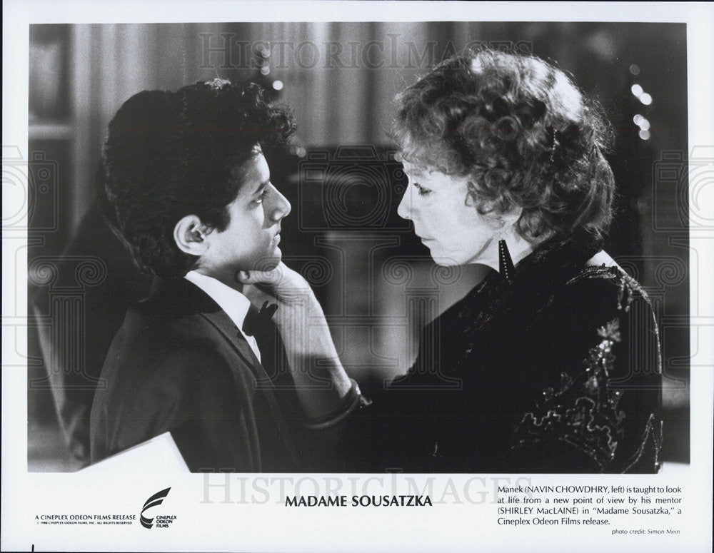 1988 Press Photo Actors Navin Chowdhry And Shirley MacLaine, &quot;Madame Sousatzka&quot; - Historic Images