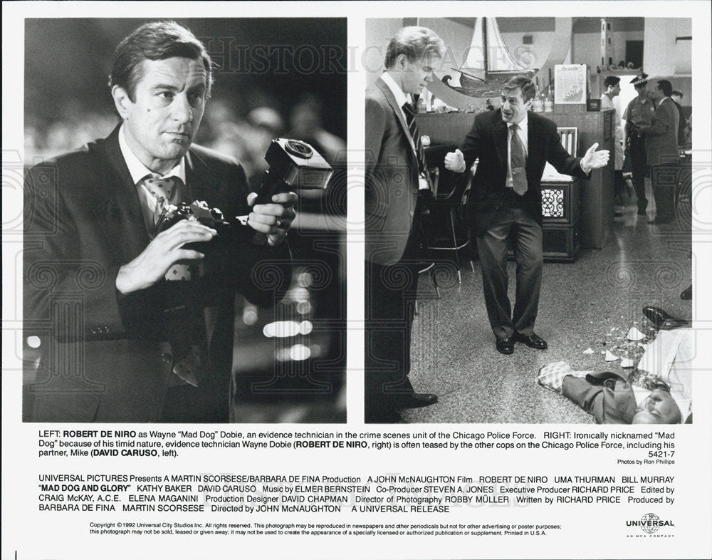 Press Photo Actors David Caruso &amp; Robert De Niro In &quot;Mad Dog And Glory&quot; - Historic Images