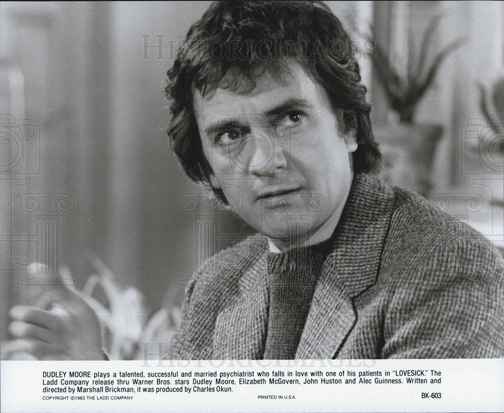 1983 Press Photo Lovesick Film Actor Dudley Moore Closeup Scene - Historic Images