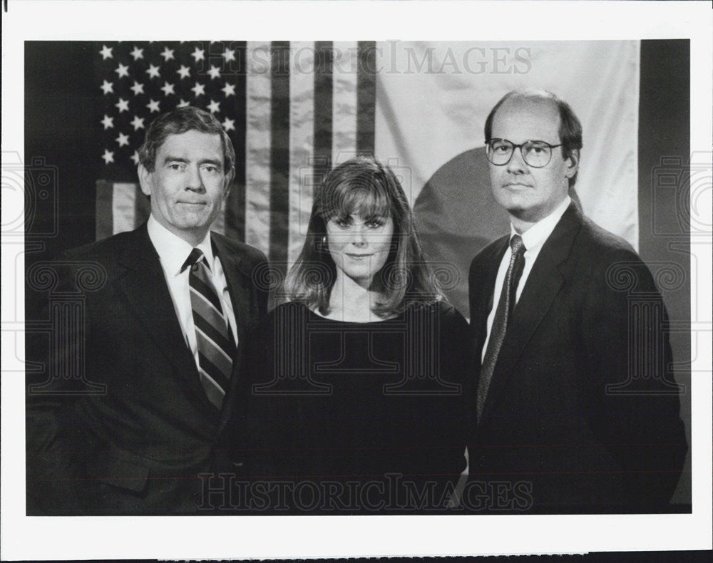1989 Press Photo Dan Rather, Kathleen Sullivan &amp; Harry Smith - Historic Images