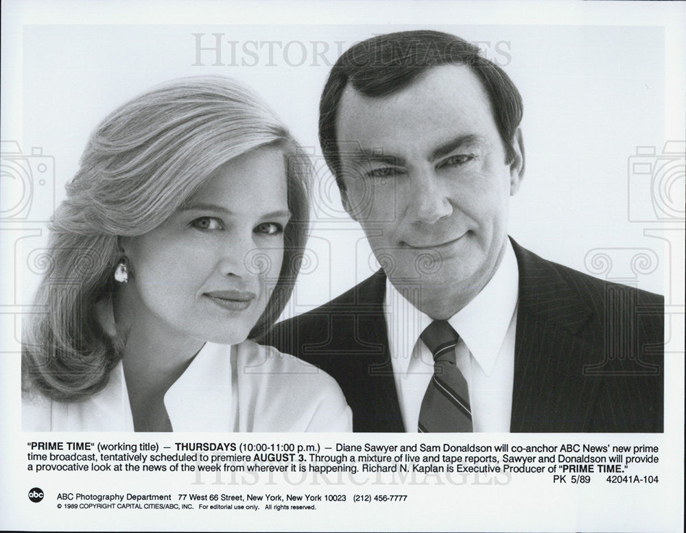 1989 Press Photo ABC Prime Time Diane Sawyer Sam Donaldson - Historic Images