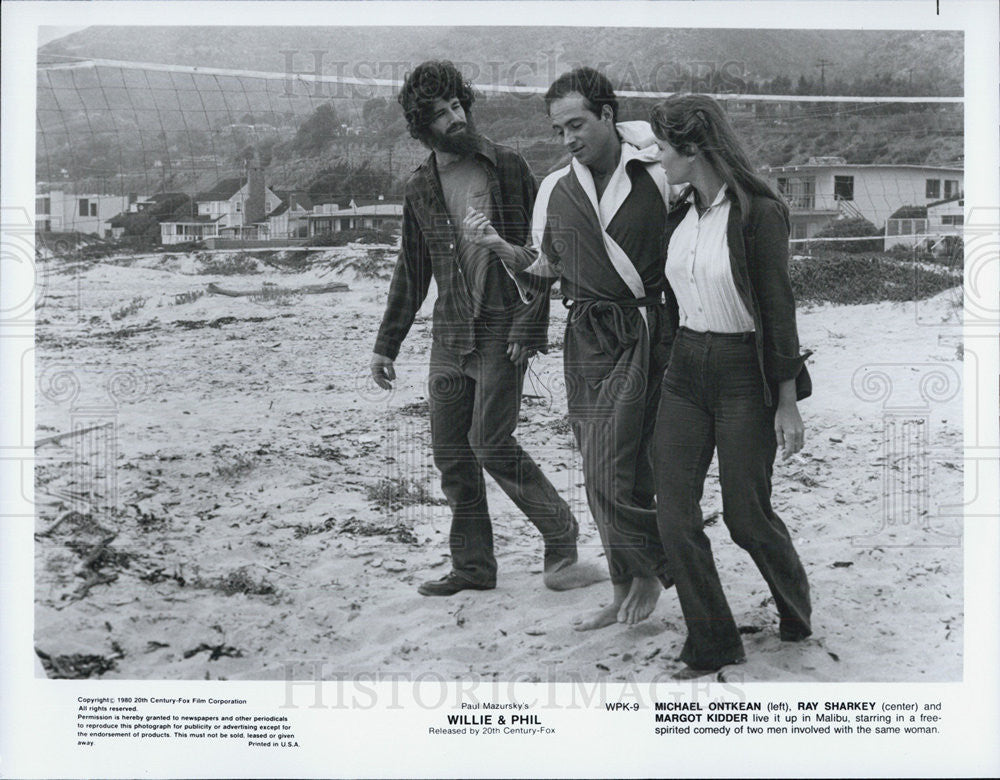 1980 Press Photo Michael Ontkean Ray Sharkey and Margot Kidder in Willie &amp; Phil - Historic Images