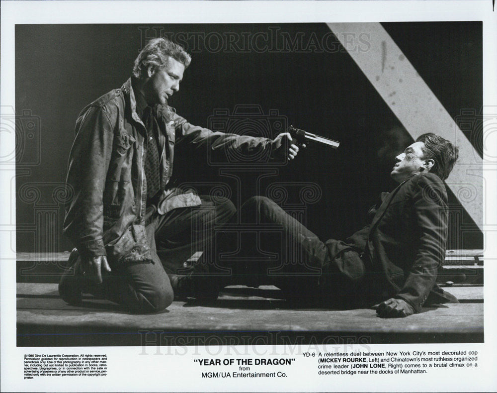 Press Photo of Actor Mickey Rourke and John Lone stars in &quot;Year of the Dragon&#39; - Historic Images