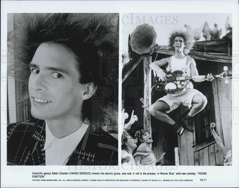 1989 Press Photo Yahoo Serious in &quot;Young  Einstein&quot; - Historic Images