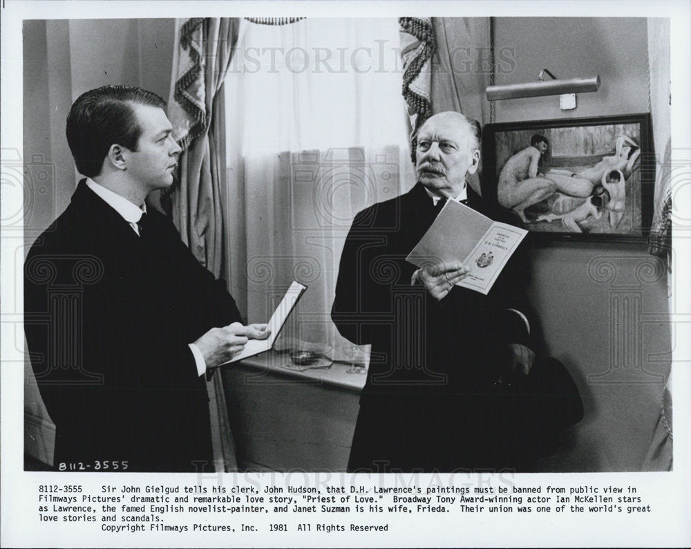 1981 Press Photo Sir John Gielgud, Ian McKellen &amp; Janet Suzman in Priest of Love - Historic Images