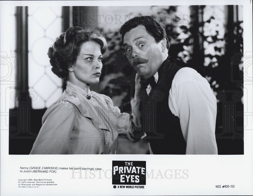 1980 Press Photo Grace Zabriskie and Bernard Fox star in "The Private Eyes" - Historic Images