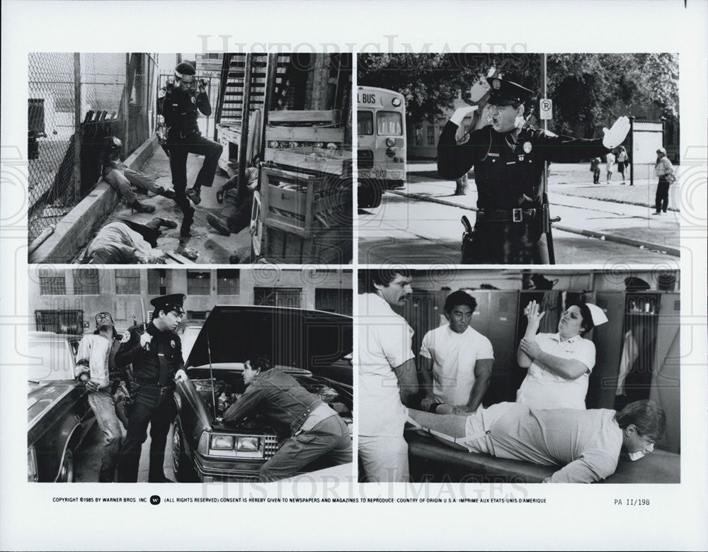 1985 Press Photo movie actor actress police officer traffic car nurse - Historic Images