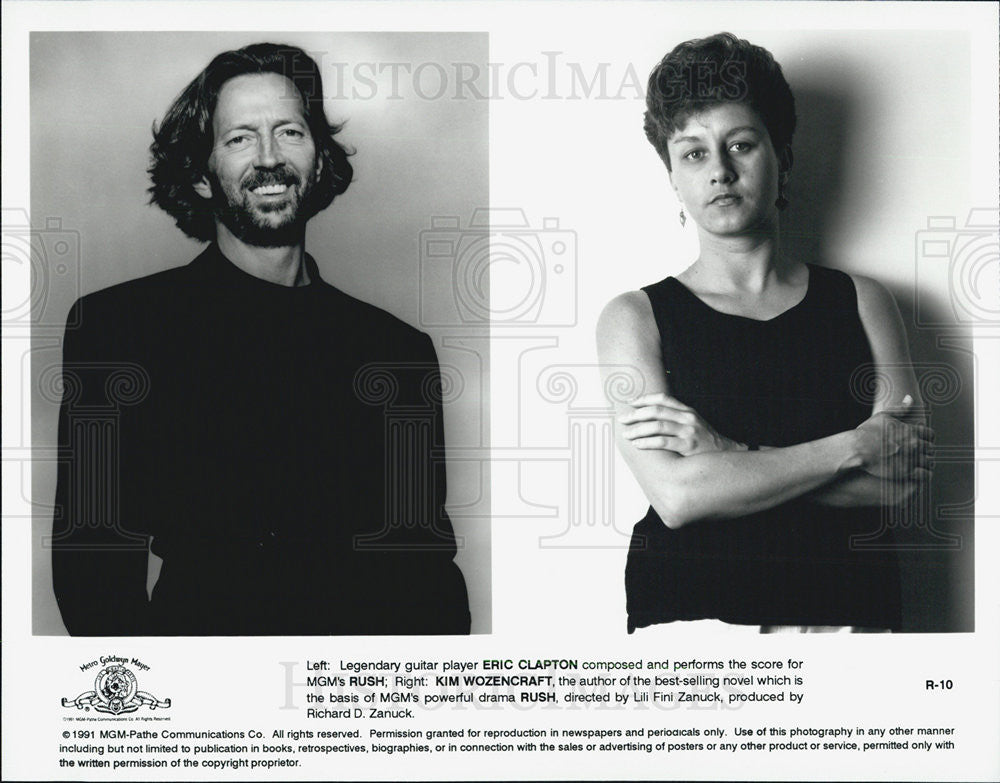 1991 Press Photo of singer Eric Clapton and Author Kim Wozencraft. - Historic Images