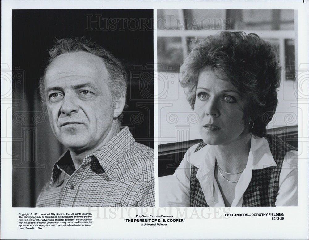 1981 Press Photo Ed Flanders &amp; Dorothy Fielding in The Pursuit of D. B. Cooper - Historic Images