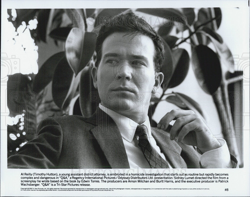 1990 Press Photo Timothy Hutton Q&amp;A Al Reilly Tri-Star Pictures - Historic Images