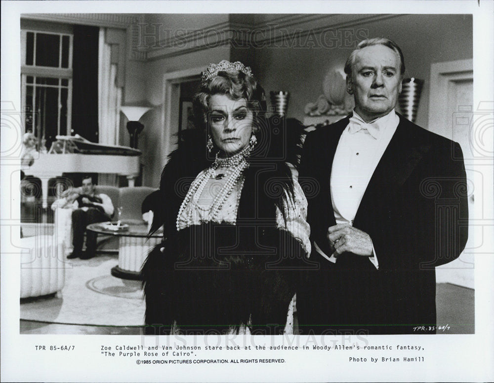 1985 Press Photo Zoe Caldwell&amp; Van Johnson &quot;The Purple Rose of Cairo&quot; - Historic Images