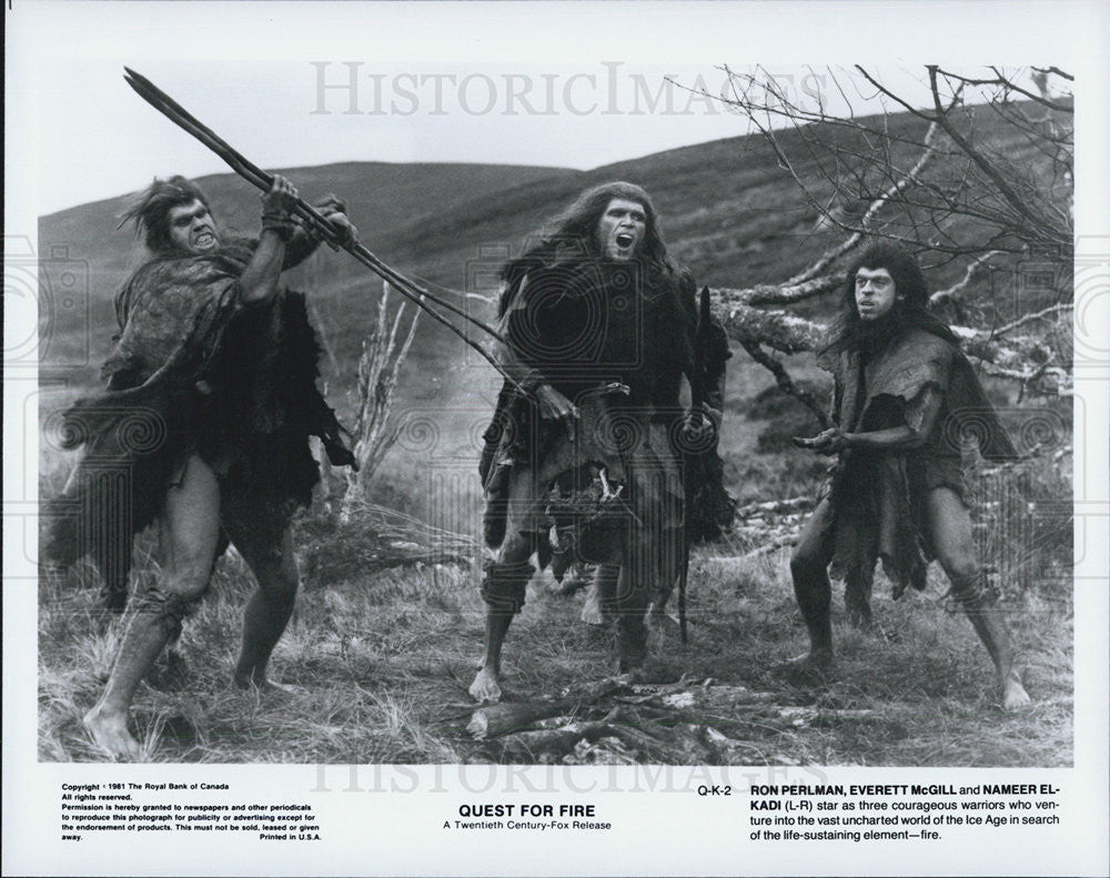 1981 Press Photo Ron Perlman, Nameeer El-Kadi, Everett McGill in Quest For Fire - Historic Images