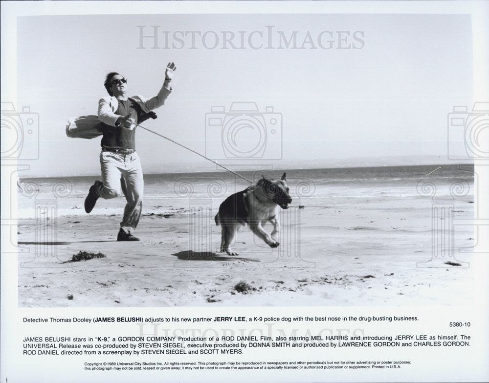 1989 Press Photo James Belushi Jerry Lee K-9 Thomas Dooley Universal City Studio - Historic Images